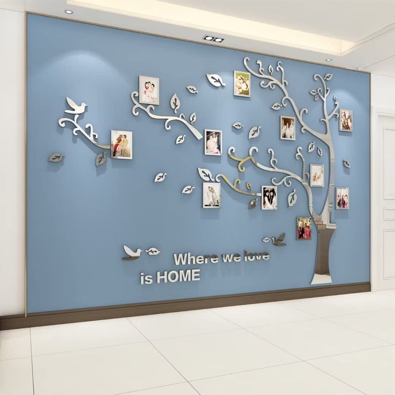 guangmu 3D Tree Wall Stickers - DIY Photo Frame Tree Wall Decal Family Photo Frame Sticker Murals Wall Decor Living Room Bedroom TV Background Home Decorations (S:54 * 39in Silver Left) - Image 2