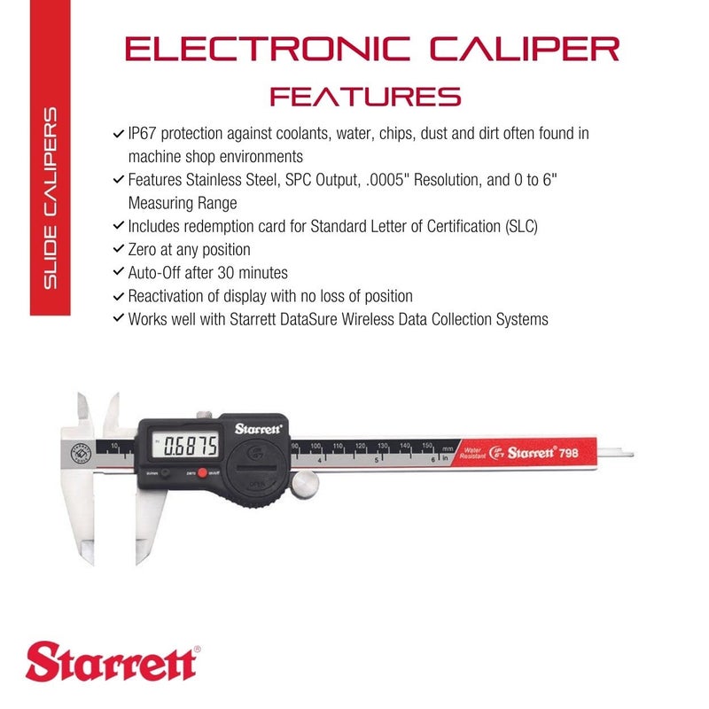 Starrett Starrett Stainless Steel IP67 Electronic Slide Caliper with SLC  06 Range 0005 Resolution LCD Display SPS Output inmm Conversion  798B6150 WSLC  - Image 2
