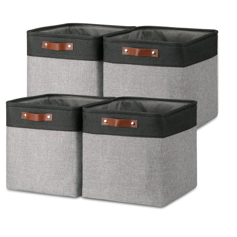 Temary Cube Storage Baskets 4 Pack 13 Inch Fabric Cube Storage Bins Large Baskets with Handles Baskets for Organizing Towels Blankets Collapsible Shelf Baskets BlackGray