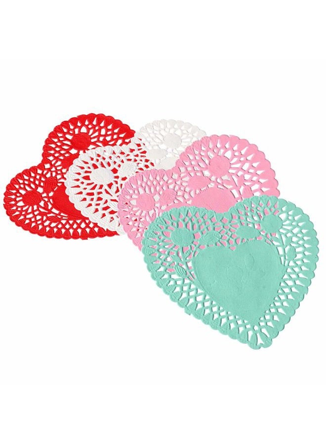 RIVCOIM Heart Doilies: Elegant Paper Doilies for Crafts and Valentines 6 inch-100 Pcs of Paper Heart Doilies in Red, Pink, White, Blue (25 Each). - Image 1
