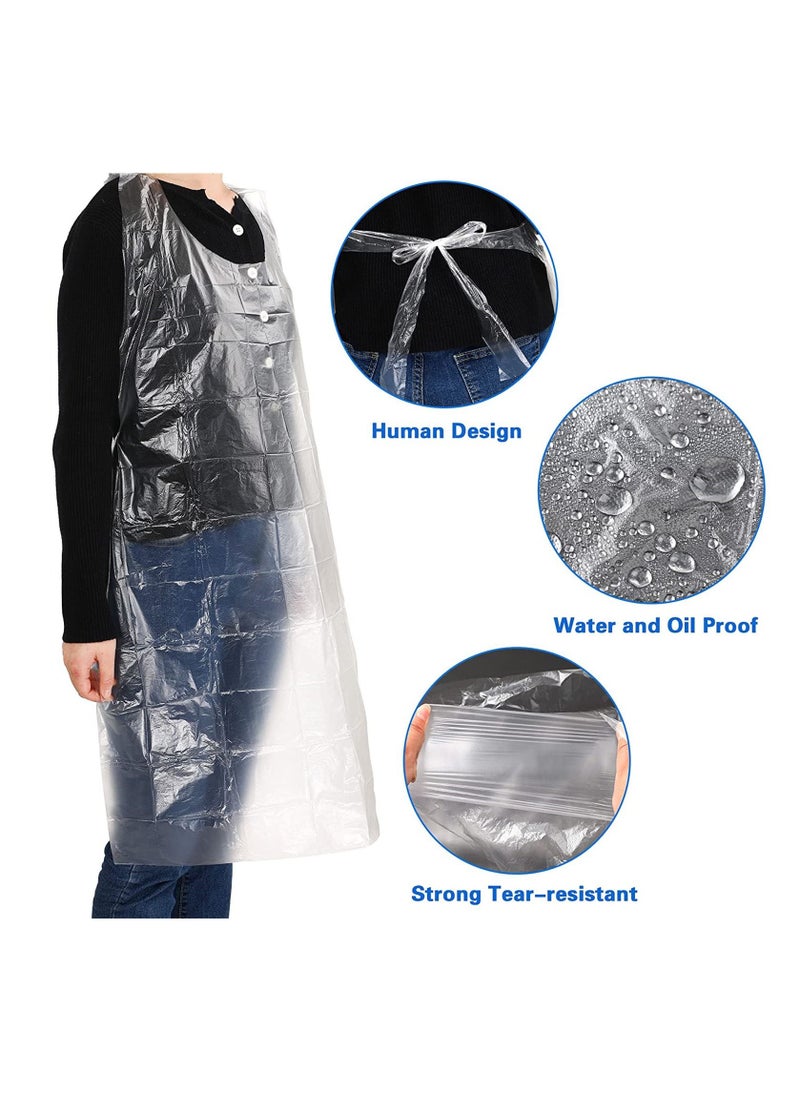 Excefore - 100 Pack Large Disposable Aprons Clear Plastic Waterproof Individually Wrapped Painting Aprons for Adults Painting Cooking Picnic Party - Image 1