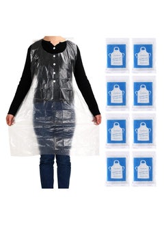 100 Pack Large Disposable Aprons Clear Plastic Waterproof Individually Wrapped Painting Aprons for Adults Painting Cooking Picnic Party