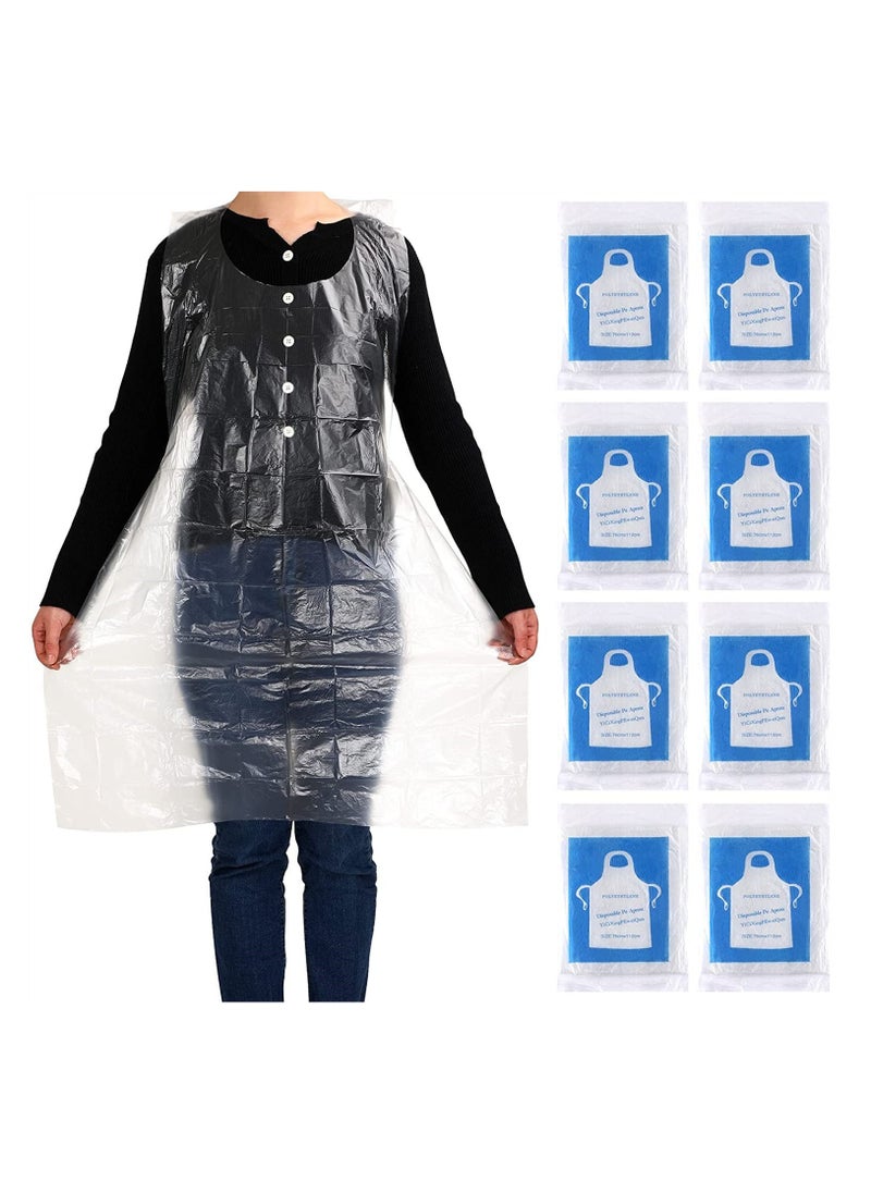 Excefore - 100 Pack Large Disposable Aprons Clear Plastic Waterproof Individually Wrapped Painting Aprons for Adults Painting Cooking Picnic Party - Image 1