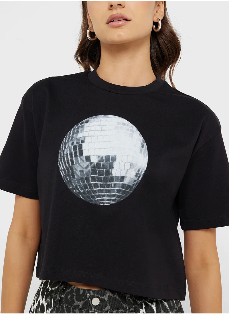 جينجر Crew Neck Relaxed Fit Foil Print T-Shirt