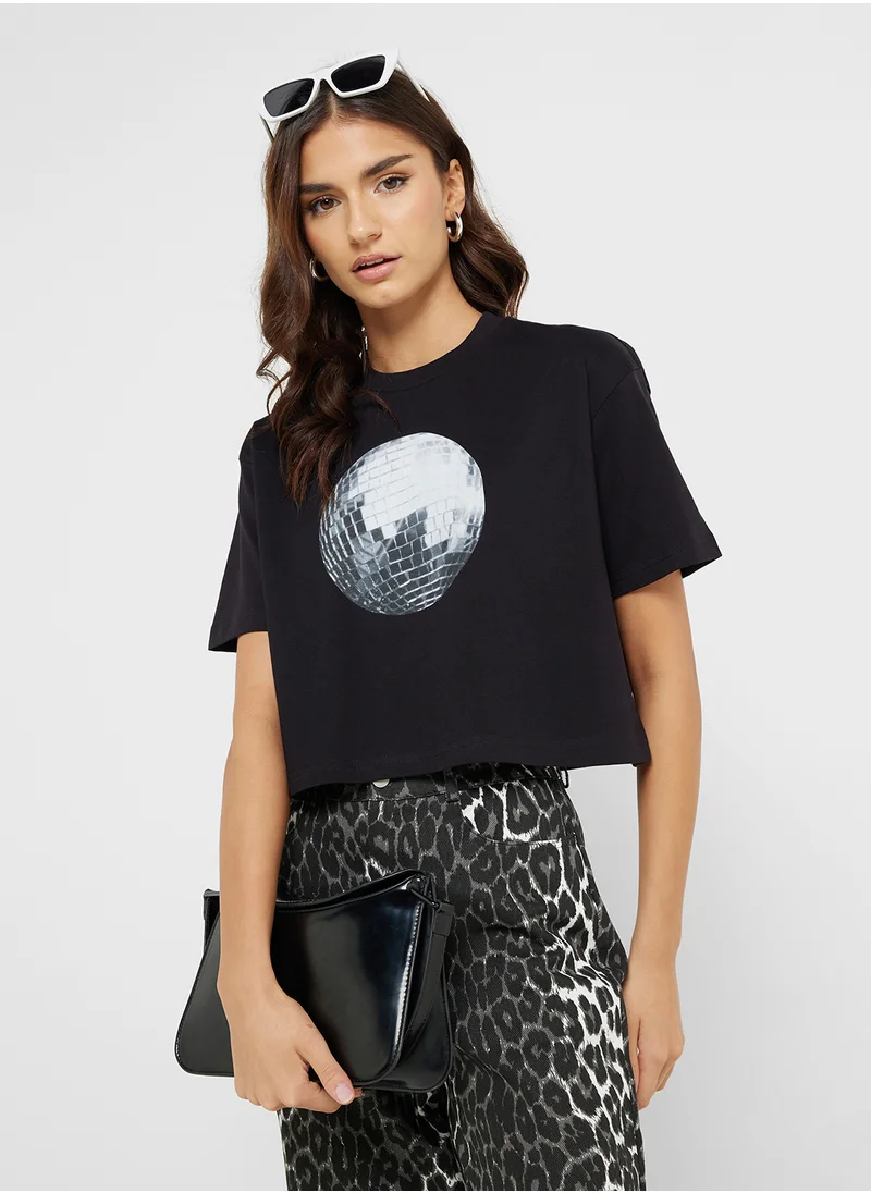 جينجر Crew Neck Relaxed Fit Foil Print T-Shirt