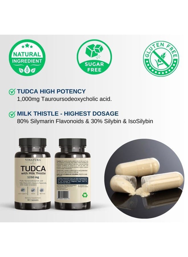 Prevagen - TUDCA Milk Thistle 1250mg - Tudca 1000mg, Tudca Bile Salts, Liver Support, Gallbladder Supplements *USA Made and Tested*, Tudca Supplement, Bile Salts Supplement - 90 Capsules 45 Servings - Image 1
