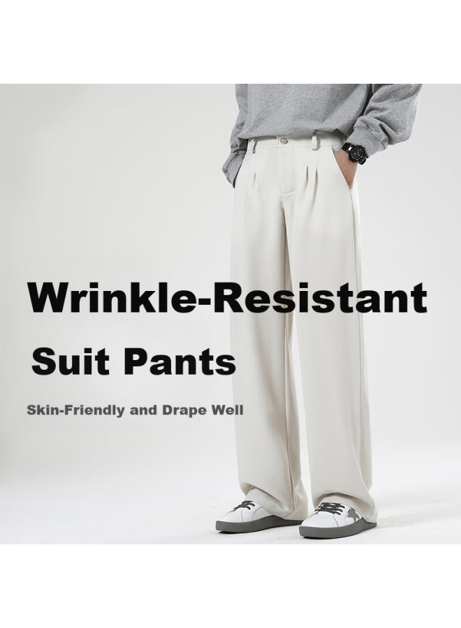 Maybeyond Men's Casual Summer Lightweight Simple Versatile Wide-leg Loose Straight Suit Pants Ma86 Khaki M - Image 1