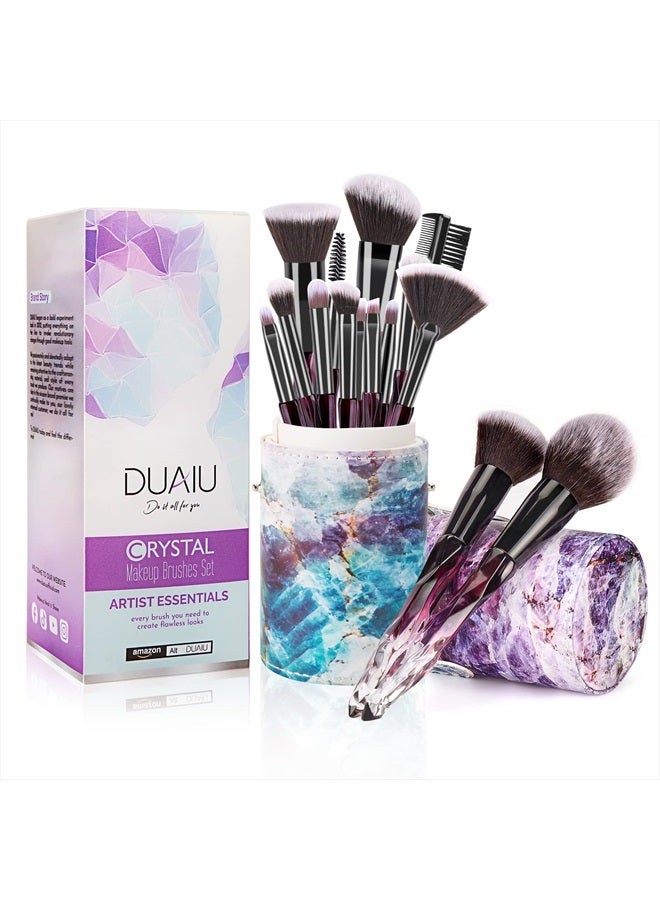 DUAIU Makeup Brushes 15pcs Premium Synthetic Bristles Crystal Handle Set Kabuki Foundation Brush Face Lip Eye Makeup Brush Sets Professional with Starry Gift Box（Purple) - Image 1