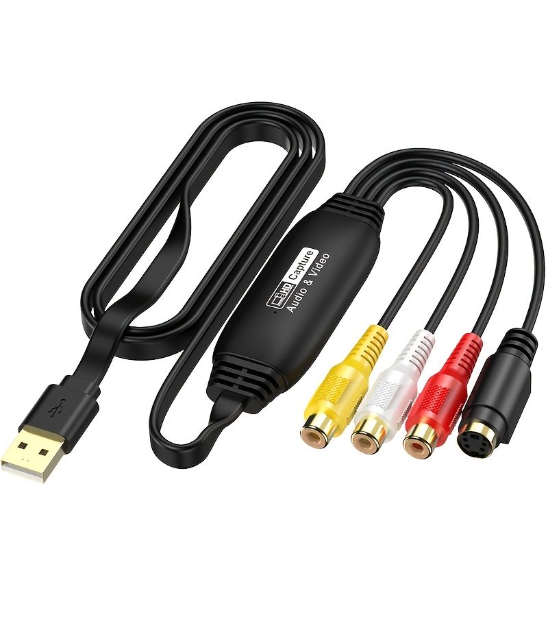 بطاقة التقاط الفيديو USB 2.0 RCA إلى جهاز التقاط فيديو USB محول VHS إلى رقمي أداة التقاط بلمسة واحدة VCR Hi8 تلفزيون إلى محول DVD متوافقة مع Mac OS X Windows 7 8 10 أسود - Image 3