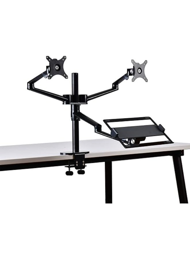 Generic 3-in-1 Adjustable Laptop and Monitor Stand – Fits 12" to 17" Laptops and Dual 27" Screens – Ergonomic Desk Riser – Black Aluminum  - Image 3