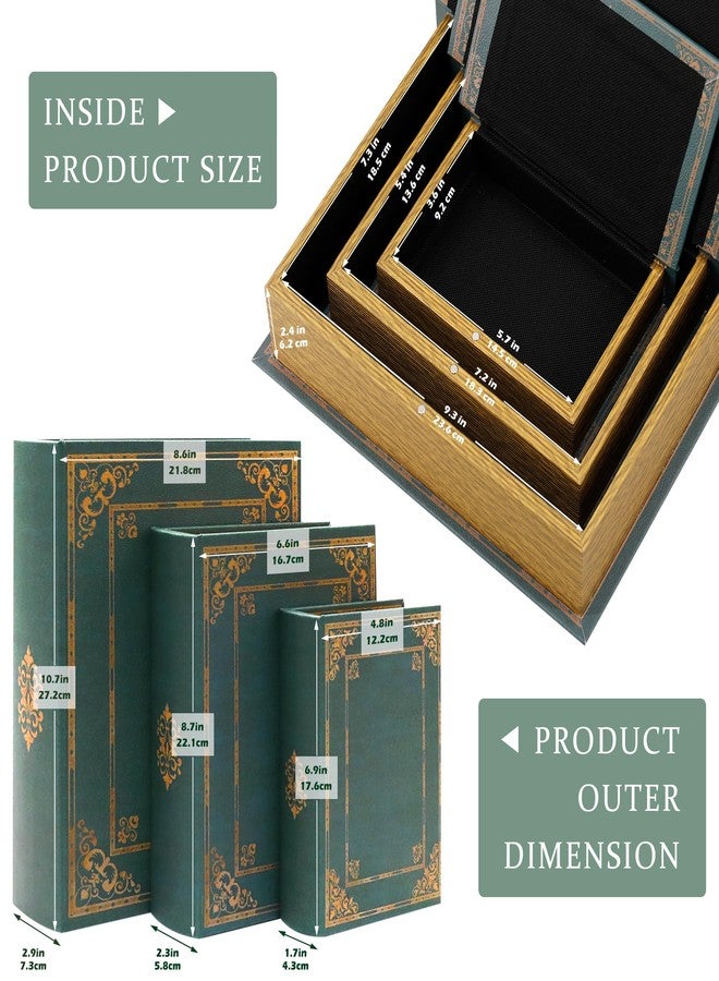 Jolitac Wooden Decorative Book Boxes 3-Pack - Vintage Style Secret Storage Boxes Handcrafted Wooden Storage Containers with Rustic Magnetic Closure for Jewelry & Keepsakes (Vintage Green) - Image 2