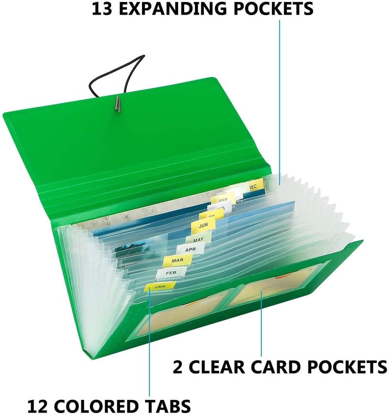 SEEKIND Expanding File Folder 4 Pack, 10.4' 5.5' Receipt Organizer Folder Accordion Folder Document with 13 Pocket for Office,Cards,Tickets-Water Resis - Image 3