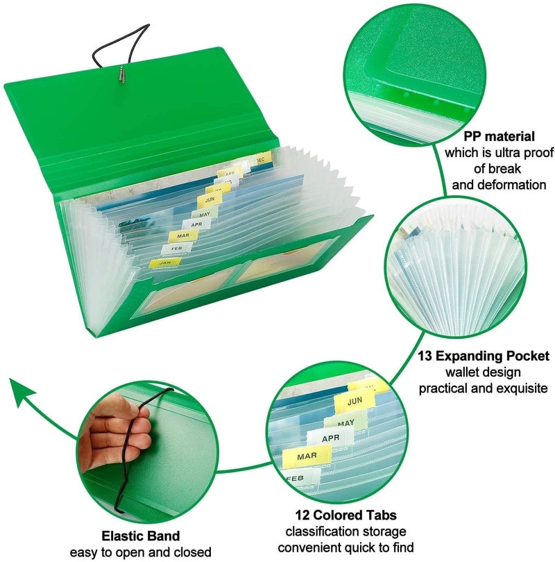 SEEKIND Expanding File Folder 4 Pack, 10.4' 5.5' Receipt Organizer Folder Accordion Folder Document with 13 Pocket for Office,Cards,Tickets-Water Resis - Image 4