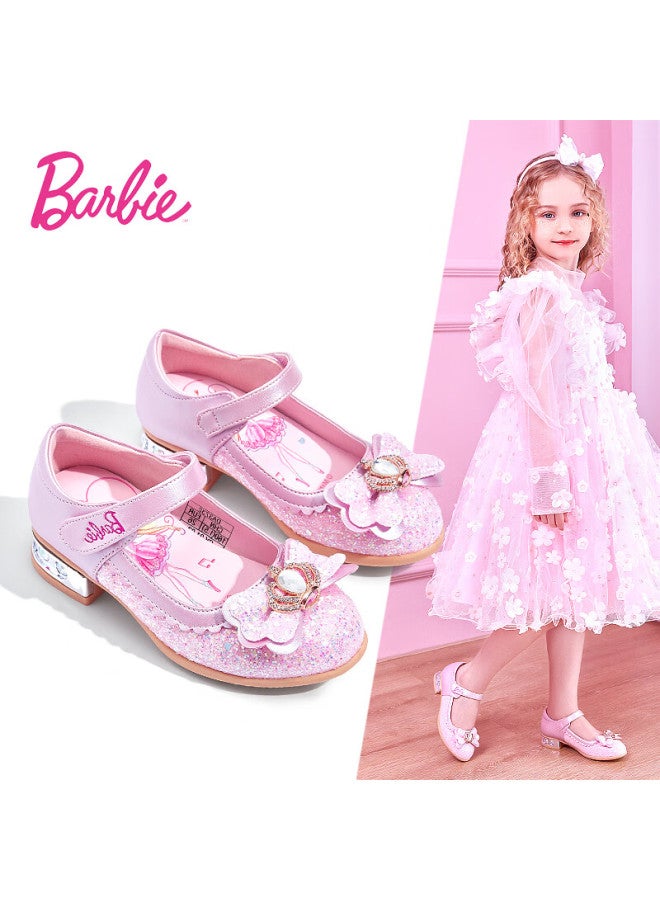Barbie Babi Children's Shoes, Spring And Autumn Kids' Leather Shoes, Girls' Pink Princess High Heels, Crystal Shoes, Sweet Da3732, Pink, Size 31 - Image 1