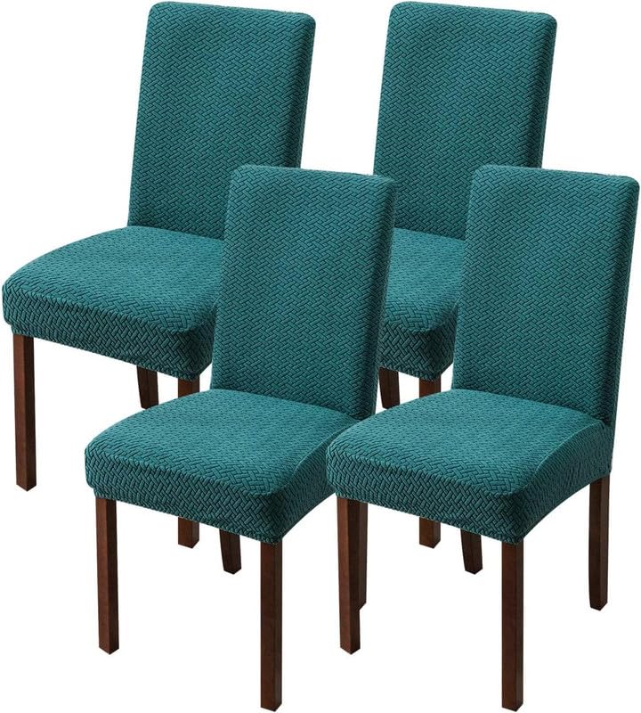 Styleys Elastic Chair Cover Stretch Removable Washable Short Jacquard Dining Chair Cover Protector Seat Slipcover (Pack of 4, Teal, JCMC6) - Image 1