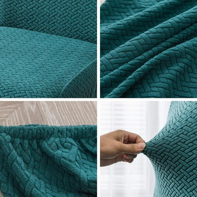 Styleys Elastic Chair Cover Stretch Removable Washable Short Jacquard Dining Chair Cover Protector Seat Slipcover (Pack of 4, Teal, JCMC6) - Image 3