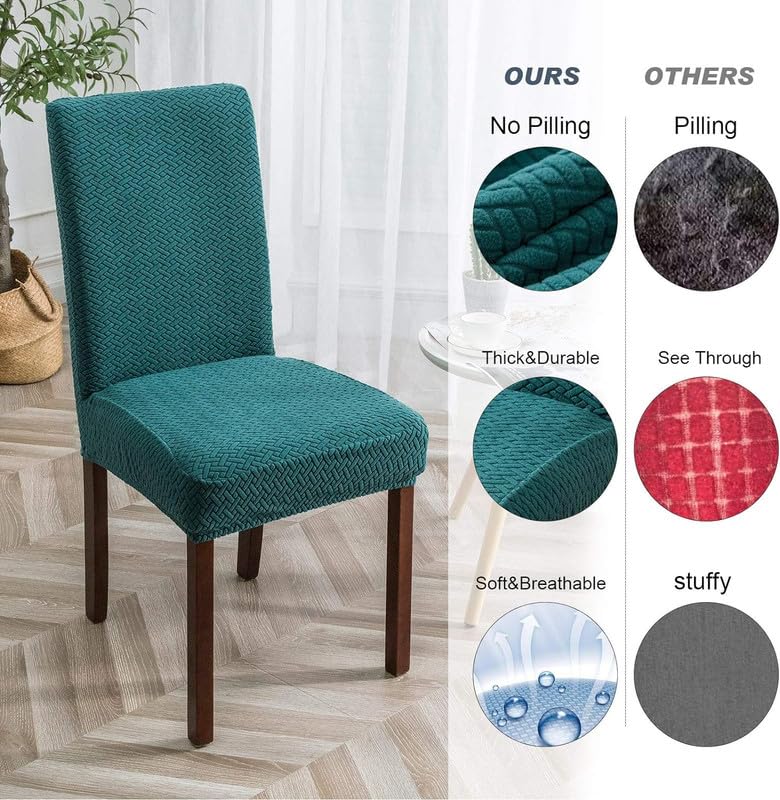 Styleys Elastic Chair Cover Stretch Removable Washable Short Jacquard Dining Chair Cover Protector Seat Slipcover (Pack of 4, Teal, JCMC6) - Image 5