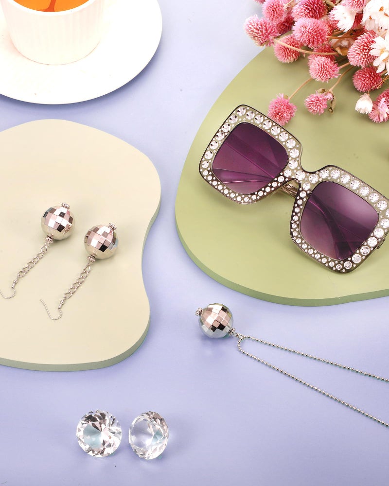 Jexine 70s Women Disco Outfit Costume Disco Party Top Pants Sunglasses Ball Necklace Earring Wig for Halloween New Year Eve(Laser Color,Large) - Image 4