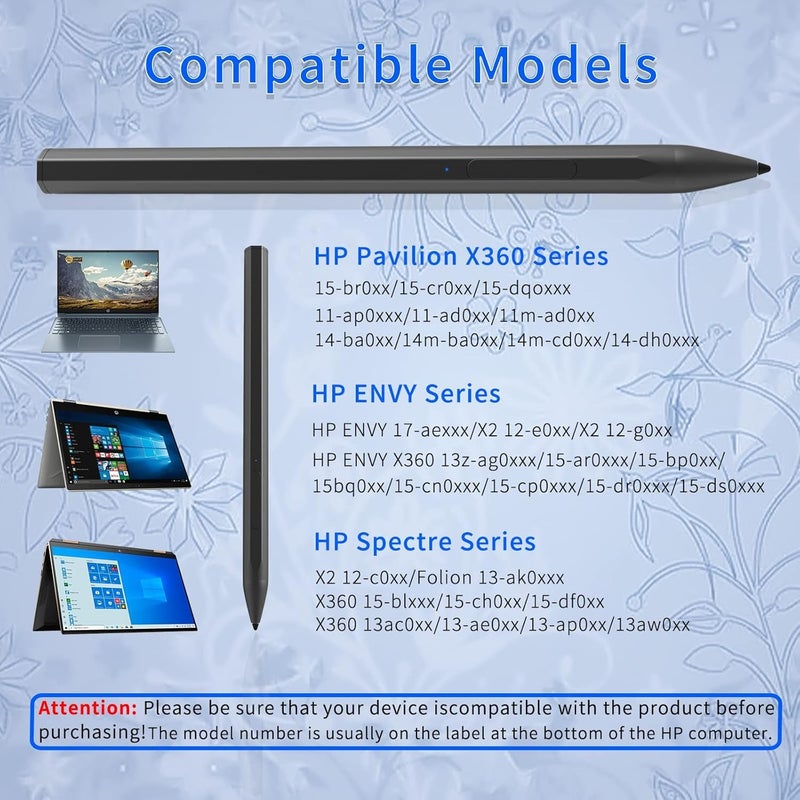 Bluejw Stylus Pen for HP Envy X360 Pavilion X360 Specter X360 Spectre X2 Envy X2 Rechargeable MPP 2.0 Tilt Active Pen with 4096 Pressure Sensitivity, Palm Rejection, Magnetic Attachment Function, Black - Image 2