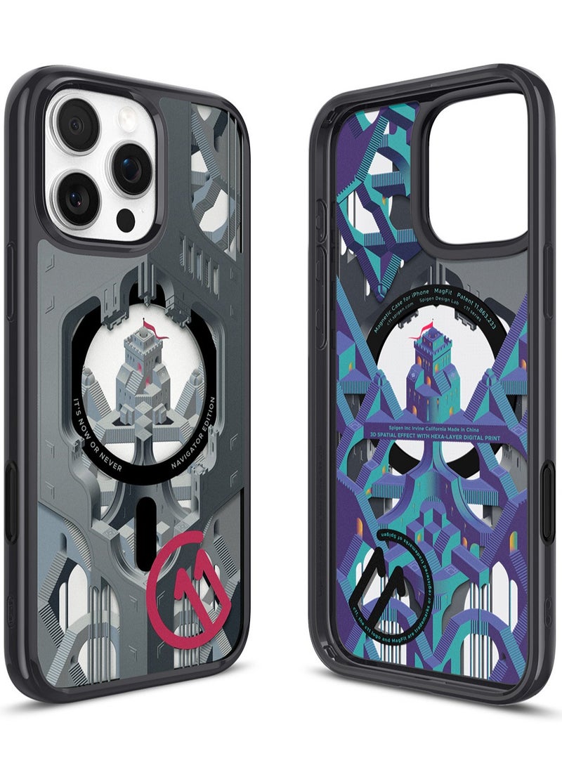 Spigen - Ultra Hybrid T MagFit for iPhone 16 PRO Case Cover [Camera Control Button Cover] with MagSafe [3D Spatial Effect with Hexa-Layer Print] - C11 Navigator - Image 1