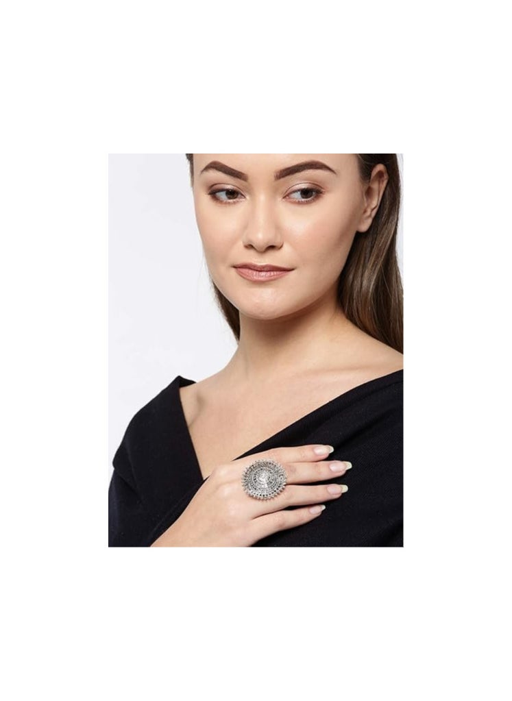 YouBella - Oxidized Silver Plated Afghani Rings For Women And Girls (Adjustable Size, Combo Of 3, Style 3) - Image 1
