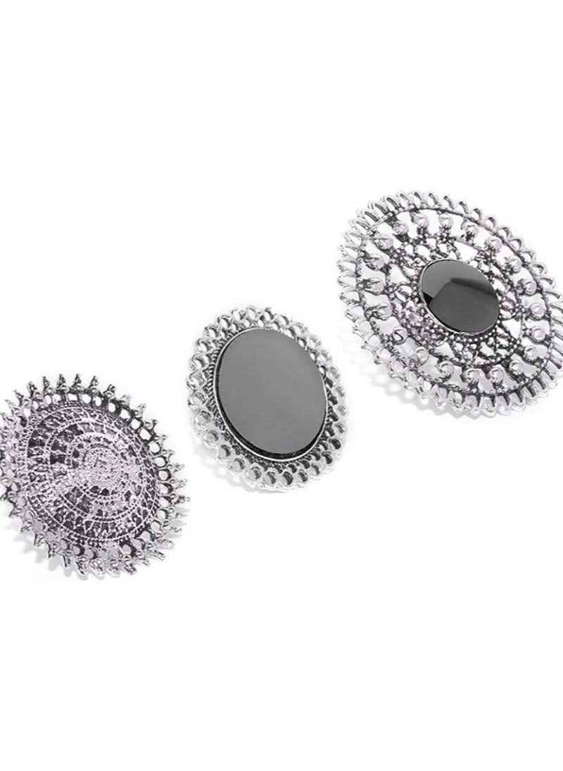YouBella - Oxidized Silver Plated Afghani Rings For Women And Girls (Adjustable Size, Combo Of 3, Style 3) - Image 1