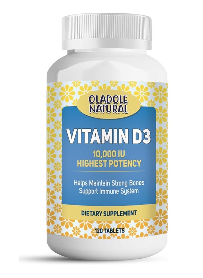 Oladole Natural Oladole Natural Vitamin D3 10,000 IU- 120 Softgels | High Potency Formula Supports Healthy Bones, Teeth, Muscles & Immune Function | Non-GMO, Gluten-Free | Mood Enhancer, Daily Wellness Essential  - Image 1