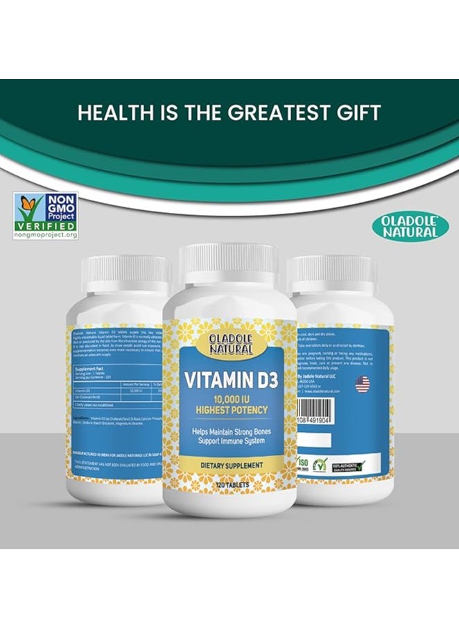 Oladole Natural Oladole Natural Vitamin D3 10,000 IU- 120 Softgels | High Potency Formula Supports Healthy Bones, Teeth, Muscles & Immune Function | Non-GMO, Gluten-Free | Mood Enhancer, Daily Wellness Essential  - Image 4