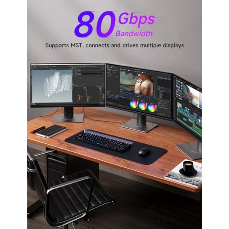 DisplayPort 2.1 Cable 3M for Monitor/Laptop/Graphics: Copper Core, Black, Supports 16K@60Hz/8K@120Hz/4K@240Hz at 80Gbps, Backward Compatible with DP1.4/1.2 - Image 5
