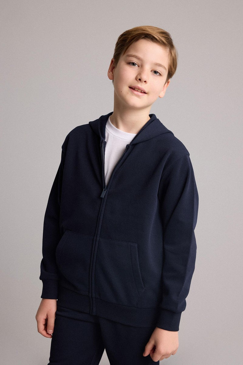 DeFacto Blue Boy Boy Hooded Zip-Up Cardigan Casual - Image 1