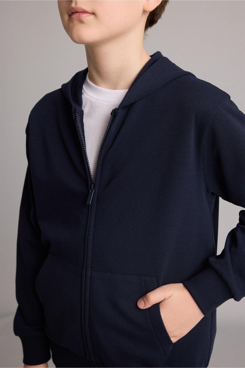 DeFacto Blue Boy Boy Hooded Zip-Up Cardigan Casual - Image 4