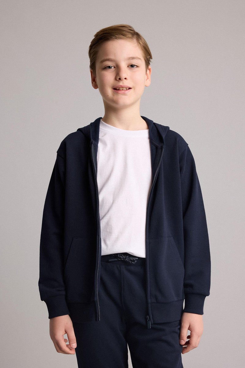 DeFacto Blue Boy Boy Hooded Zip-Up Cardigan Casual - Image 3