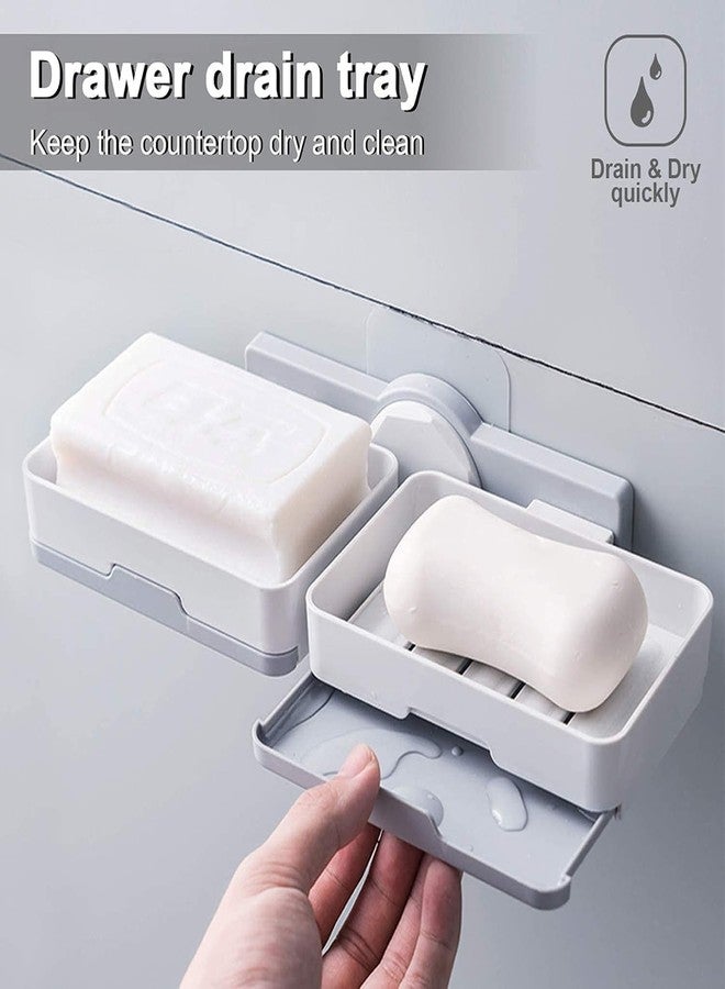 OLMARTT KITCHENWARE Wall Mounted Double Layers Soap Dish Saver with Drain Tray, Adhesive Sponge Holder No-Drilling Soap Holder for Shower Bathroom Kitchen - Image 4