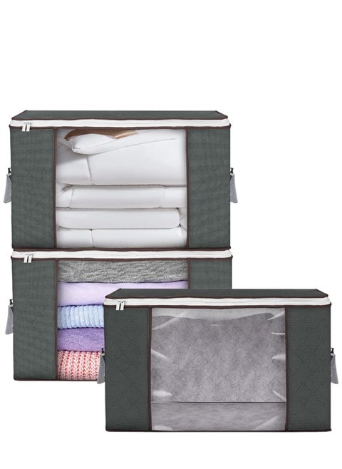3 Pieces Large Capacity Sized Bags Clothes Storage Organizers Foldable, durable, and space-saving with See-Through Window and Carry Handles