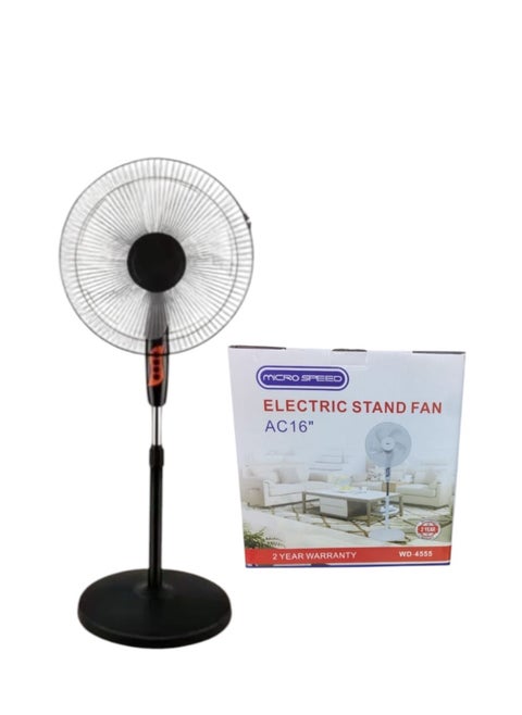 Micro Speed   Electric Stand Fan, 3-Speed Settings, Copper Motor, BLACK