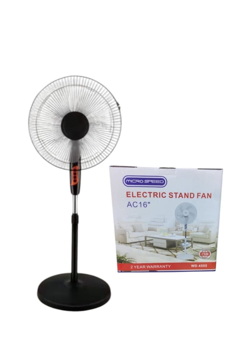 Micro Speed   Electric Stand Fan, 3-Speed Settings, Copper Motor, BLACK