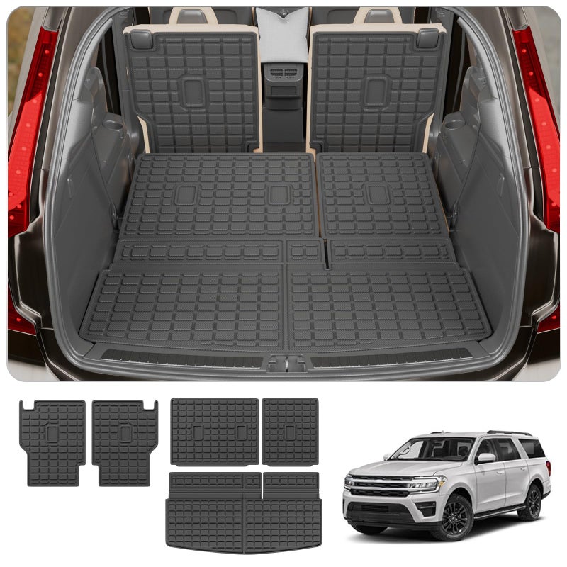 Thinzyou Cargo Mat Compatible with 20182024 2025 Ford Expedition Lincoln Navigator Not for MAX or L Models 7 Seats Kick Mat TPE 2023 Expedition Accessories 2nd3rd Row Backrest MatsTrunk Mat