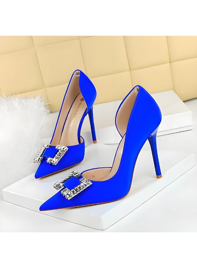 BIGTREE Women's Rhinestone Stiletto Pumps Closed Pointed Toe High Heels Party Dress Shoes Blue 10.5CM - Image 1