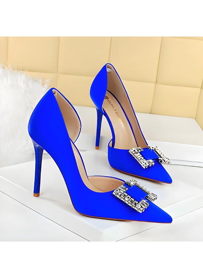 BIGTREE Women's Rhinestone Stiletto Pumps Closed Pointed Toe High Heels Party Dress Shoes Blue 10.5CM - Image 2