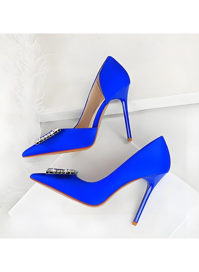 BIGTREE Women's Rhinestone Stiletto Pumps Closed Pointed Toe High Heels Party Dress Shoes Blue 10.5CM - Image 3