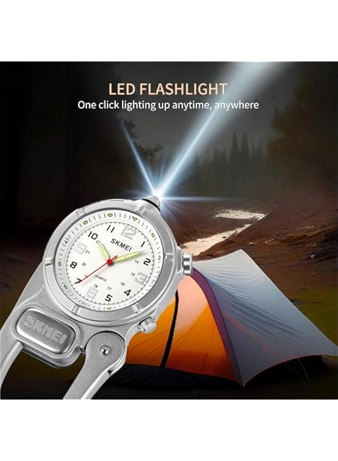 Clip On Watch Pocket Carabiner Watches with Flashlight Second Hand Nursing Unisex Backpack Buckle Belt Portable Watch Use for Field Work Climbing Hiking Outdoor Activities Sports - Image 2