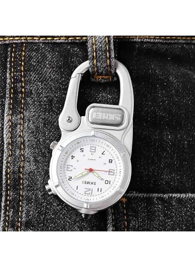 Clip On Watch Pocket Carabiner Watches with Flashlight Second Hand Nursing Unisex Backpack Buckle Belt Portable Watch Use for Field Work Climbing Hiking Outdoor Activities Sports - Image 4