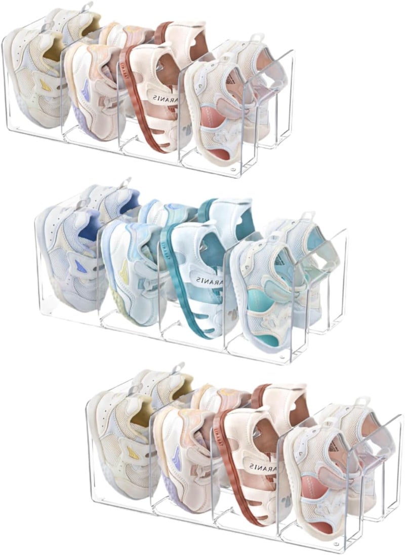NUOLUTH Clear Acrylic Kids Shoe Rack for Closet Organizers and Storage, Small Shoe Rack 4 Sections Toddler Baby Shoe Storage Organizer Stackable Shoe Shelf,kids closet organizers and storage(3Pack) - Image 1