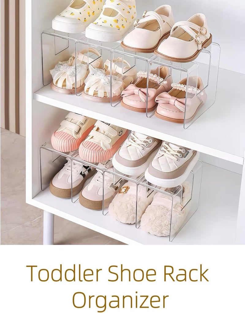 NUOLUTH Clear Acrylic Kids Shoe Rack for Closet Organizers and Storage, Small Shoe Rack 4 Sections Toddler Baby Shoe Storage Organizer Stackable Shoe Shelf,kids closet organizers and storage(3Pack) - Image 3