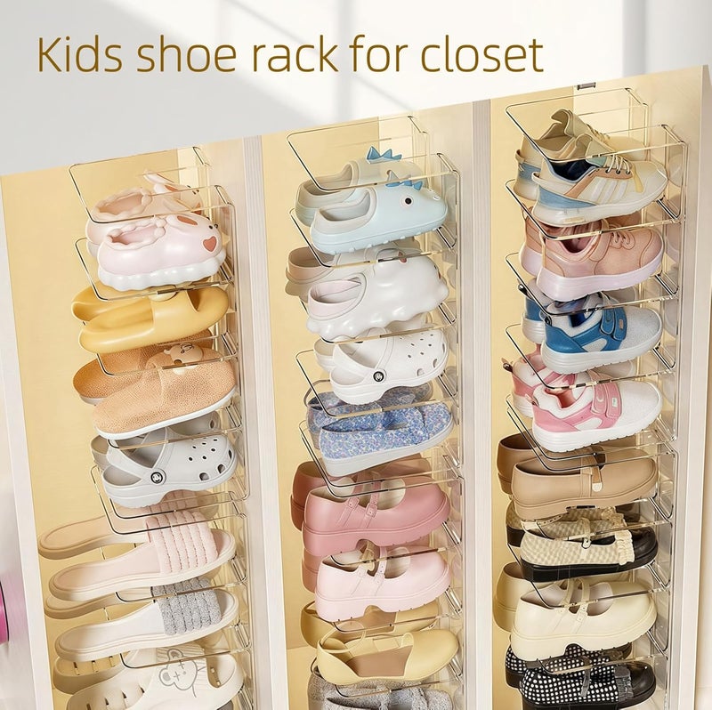 NUOLUTH Clear Acrylic Kids Shoe Rack for Closet Organizers and Storage, Small Shoe Rack 4 Sections Toddler Baby Shoe Storage Organizer Stackable Shoe Shelf,kids closet organizers and storage(3Pack) - Image 5