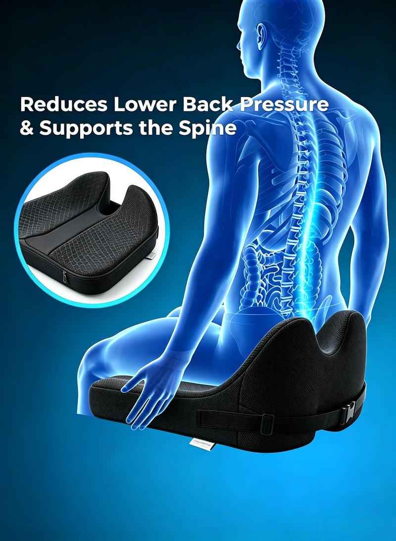 Upgraded Car Seat Cushion for Driving - Orthopedic Memory Foam Wedge Pillow for Lower Back Pain, Hip & Tailbone Support - Comfort Booster Seat for Office Chair, Truck & Home (Universal Fit, Zippered Cover) - Image 5