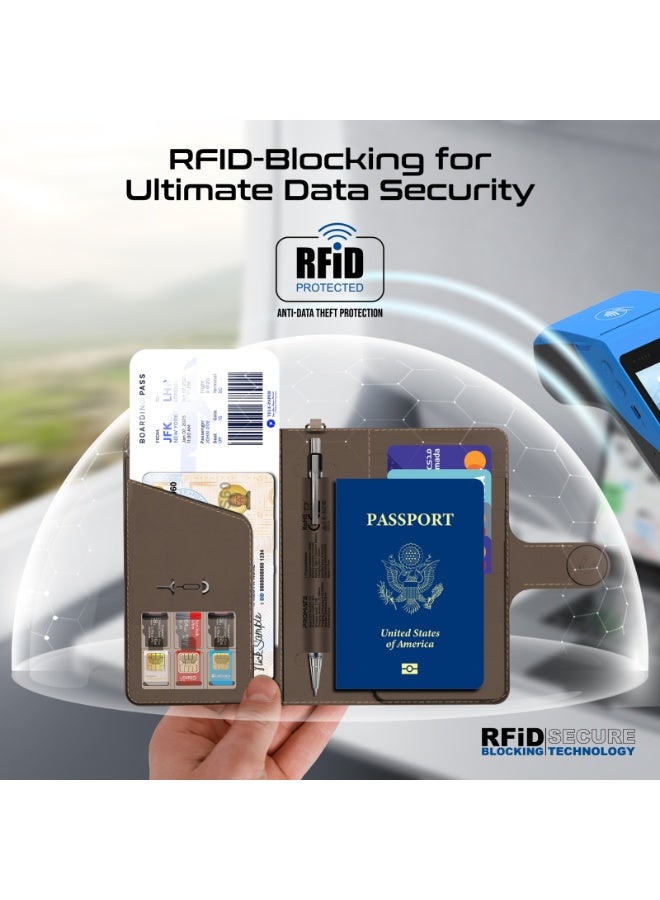 بروميت حامل جواز سفر ذكي من الجلد من بروميت مع حماية RFID، ومتتبع Apple Find My Global، وشحن لاسلكي، وبطارية تدوم 6 أشهر، ومنظم محفظة سفر مقاوم للماء والضياع - Image 2