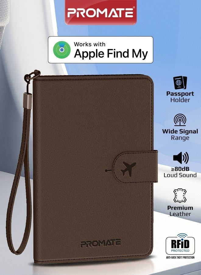 بروميت حامل جواز سفر ذكي من الجلد من بروميت مع حماية RFID، ومتتبع Apple Find My Global، وشحن لاسلكي، وبطارية تدوم 6 أشهر، ومنظم محفظة سفر مقاوم للماء والضياع - Image 1