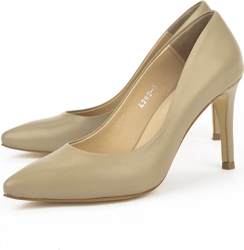 Ziya , Women's Genuine Leather Heeled Shoes 1231003 4292 Beige