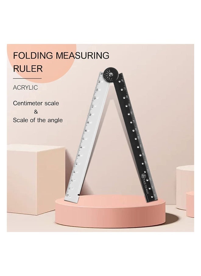 Generic - 12 Inch Folding Ruler, Multi Acrylic Folding Ruler Angle Measurement Ruler Clear Flexible Black and White Rulers Adjustable Geometry Measuring Ruler for Drawing and Measuring Tools, 4PCS - Image 1
